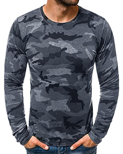 Oanviso Herren Langarm Shirt Rundhals Camouflage Tshirts A Schwarz XXL