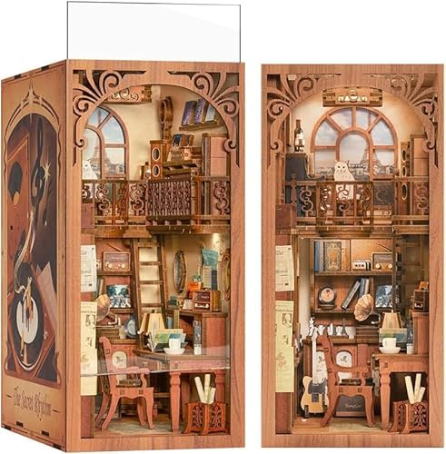 Cutefun DIY Book Nook - Puppenhaus Kitaus Holz mit Staubschutzhülle,DIY Miniatur Puppenhaus Bücherecke Bibliothek Häuser Modellbausätze mit LED Leuchten Bücherregal Dekor (The Secret Rhythm)