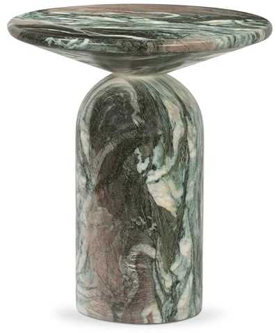 Poly & BARK Wels End Table – Reinforced Resin with Faux Marble Finish – Green – Modern Accent Table for Living Room or Bedroom – Round Side Table for Sofas, Lounge Chairs, or Reading Corners
