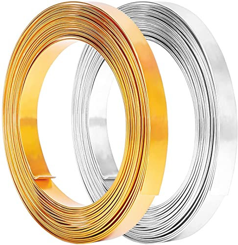 ZJCNHY Basteldraht 2 Rollen 33 Fuß Goldsplitter Flacher Schmuckdraht 10 mm breiter Aluminiumdraht for Schmuckherstellung, Bildhauerei, Ankerhandwerk (Color : Style3 2colors)