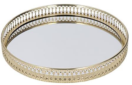 Hapivida Parfüm Tablett, Rundes Metall Spiegelglas Tablett Schminktablett Goldener Schmuck Organizer, Makeup Tablett, Dekoratives Kommoden Tablett für Kommode, Schlafzimmer