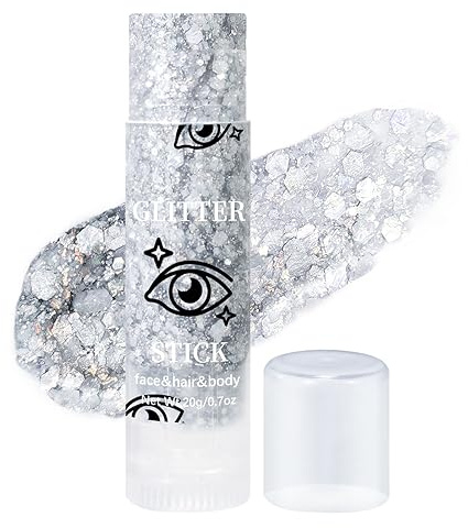 Prreal Body Glitter, Mermaid Face Glitter Stick Makeup Holographic Sequins, Hair Glitters Eyeshadow Body Shimmer for Rave Accessories,Stage Christmas Festival Makeup Glitter(Silver)