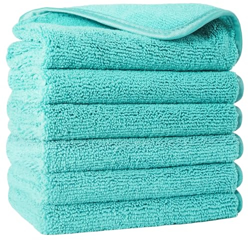 POLYTE Lot de 6 Serviettes de Toilette en Microfibre Non pelucheuses pour Le Visage, 33 x 33 cm, Turquoise