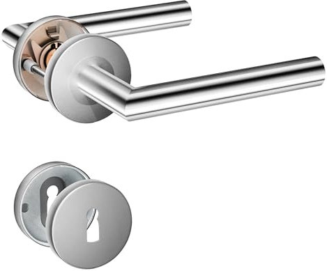 HENYIN Lot de 2 poignées de porte à levier en acier inoxydable avec écusson de trou de serrure, poignée de serrure de porte à mortaise, couleur argent (SO2-103K-2)