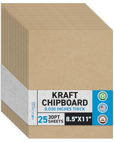 MagicWater Chipboard Sheet - 8.5x11 inch - 30 pt - 0.030 Thick - 25 Pack | For DIY Projects, Heavy Duty Kraft, Paperboard for Scrapbooking, Books, Picture Frame Backing, Art Projects & Crafts