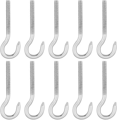Norhogo 10 Stück M6 Edelstahl-Haken Schraube Schraube, 304 Edelstahl Ring Schraube Hakenschrauben Wandhaken Silber Hohe Härte Stahl für Outdoor Indoor Hängen Zubehör