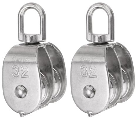 sourcing map 2 Stück M32 Doppelrollenblock, Edelstahl Schwenk-Rigging-Hebe-Rad fester Flaschenzug, Kran Hänge-Draht-Zugrad, Seil-Kabel-Rolle