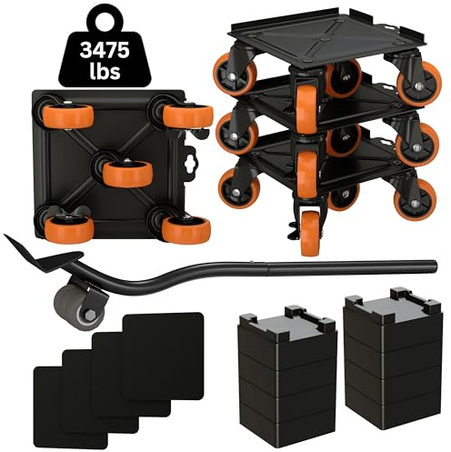 3475lbs Heavy Duty Furniture and Appliance Lifter Jack tool super strong movers rollers mobile pads Sliders with wheels dolly coasters cart kit system set for easy lifting and moving for men and women