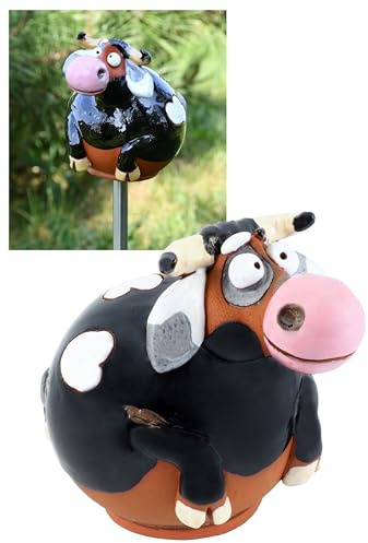 Midene Decoration Jardin Exterieur Statue en Céramique - Deco Extérieur - Figurines pour Jardin - Faite à la Main, Résistant au Gel, Cadeau Unique pour Les jardiniers - Vache Noir