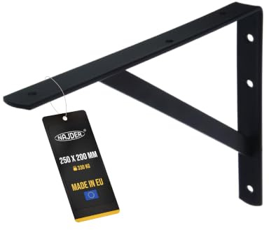 NAJDER Schwerlastwinkel 250x200 mm, Regalhalterung, Wand-Winkel, Schwerlastkonsole, Regalwinkel Verstärkt, für die Wandmontage, Regalträger, Tragkraft 330kg, Schwarz AMIG (2 Stück)