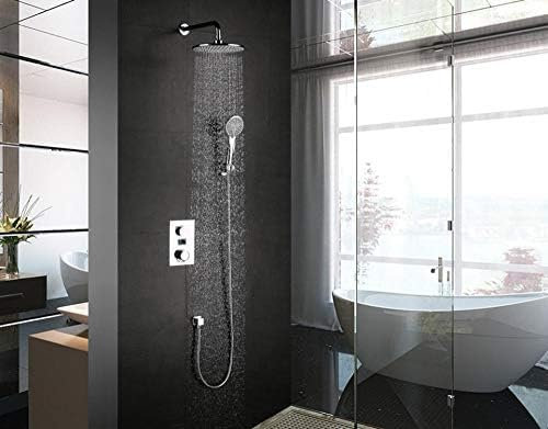 Küchenarmaturen, Wandmontage, Badezimmer-Thermostatarmaturen, Mischbatterie, Badewannen-Duschset Mit Rundem Duschkopf, Chrom-Finish