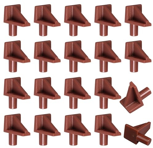 Jamiikury 50 pioli marroni per mensole, 5 mm, in plastica, perni di supporto per mensole, armadietti, scaffali, per librerie, armadi, scaffali