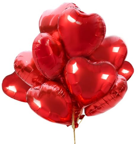 Lot de 10 ballons en aluminium rouges en forme de cœur - Pour mariage, anniversaire, demande en mariage, fiançailles, anniversaire, Saint-Valentin