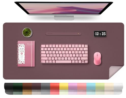 BLESWIN Leder-Schreibtischunterlage, Wasserdichte Laptop-Matte für Den Schreibtisch, Leicht zu Reinigende Büro-Schreibtischmatte, Schreibtischmatte, Große Schreibmatte (Dunkelviolett, 100x43cm)
