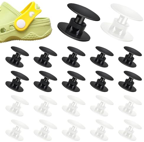 TRKETK 20 Pezzi Rivetti in Plastica, Fibbie per Decorazioni Nascoste Rivetti a Vite Rivetti a Pressione in Plastica con Foro 16 x 13 x 11,5 mm Fibbie per Decorazioni per Scarpe (Nero/Bianco)