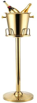 WUDLEP Gold Ice Bucket with Stand, 201 Stainless Steel Champagne Cooler Chiller with Carrying Handle, Stand up Ice Bucket for Wine Beer KTV Club Bar BBQ Party, 5L