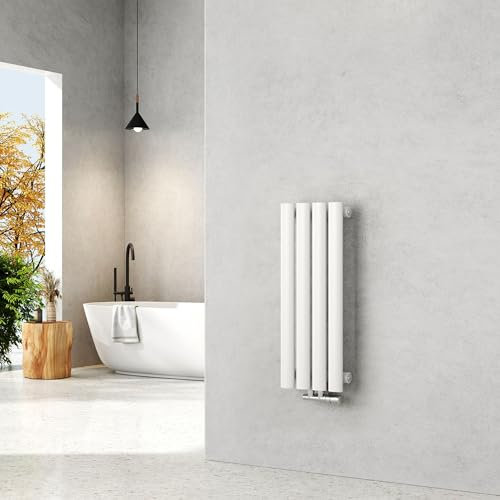 EMKE Radiatore Piccolo 600x240 mm, Ovale Verticale, Radiatore Tubolare Design, Attacco Centrale, Riscaldamento Bianco 177W