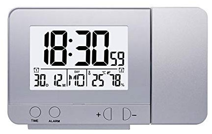 Réveil numérique avec projecteur de plafond pour table de nuit avec température, snooze et luminosité réglable