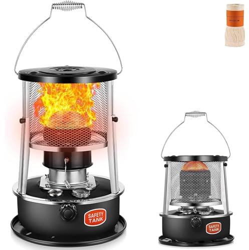 PRMTYUP Kerosene Heater Indoor, 2 In 1 Kerosene Heater & Stove, Non Electric Small Kerosene Heaters, For Patio Outdoor Camping Heating Cooking, Oil Filled Heaters For Indoor Use,Black