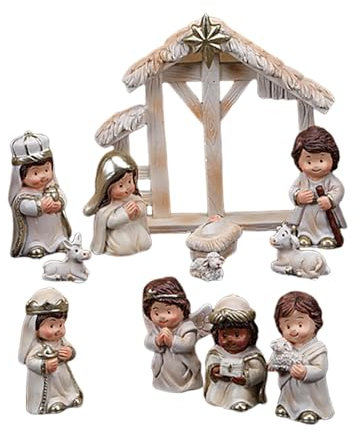 Belén de Navidad con Figuras, Pesebre de Navidad Completo, Figuras Belen Navidad Resina, Nacimiento Belen Navidad, Estatua Belen Navidad, Figuras del Belen Navideño para Decoración del Hogar Iglesia