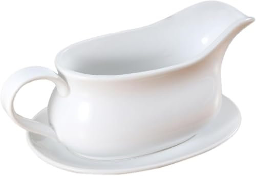 Salsiera in ceramica da 500 ml con piattino, salsiera in porcellana con beccuccio antigoccia, piatto da portata per condimenti per insalata, lattiera, salse riscaldanti, adatto al microonde