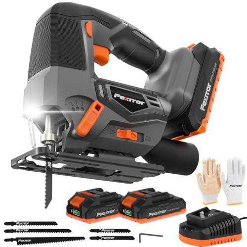 Seghetto Alternativo a Batteria 20V, Fexrror Seghetto alternativo, Angolo Inclinato 45°, 4 Impostazioni Orbitali, Sega a pendolo ricaricabile Seghetto alternativo con 2×Batterie Da 2,0 Ah e caricatore