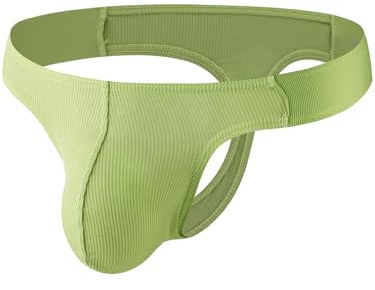 Summer Code Perizoma G String Uomo a Coste Traspirante String Thong Slip Mutande Thong Panty con Elastici Laterali, Verde Chiaro, M