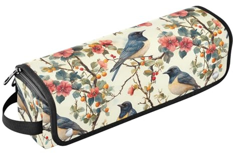 Aesthetic Birds Beige Hair Tool Travel Bag and Heat Resistant Mat with Zipper Dustproof Travel Hair Straightener Bag for Hot Tools Curling Iron Flat Irons Hair Volumizer Styler Travel Bag for Women