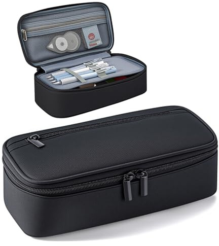 Gicctyble Federmäppchen Mäppchen 5 Fach, Große Federtasche, Einfaches Design Strapazierfähige Federmappe für Mädchen und Jungen, Pencil Case für Teenager und Erwachsene (Schwarz)