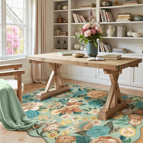 HUGEAR Grön vardagsrumsmatta 80 x 150 cm halkfri matsal mattor maskintvättbar matta modern blommönster utomhus kort lugg stor storlek barnrum rug