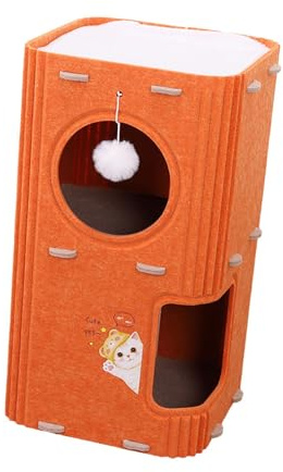 KESOTO Torre de Juego para Gatos con Múltiples Niveles Y Cueva de Escalada en Material Fieltro Apto para Diversión Y Descanso en Casa, 2 Capas de Naranja