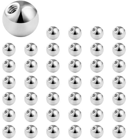 Nzexlyva 40 Pcs Piercing Balls, 14G 5mm Silver Stainless Steel Belly Bar Replacement Balls, Industrial Nipple Bar Eyebrow Piercing Jewellery for Lip Belly Tongue Eyebrow Septum Piercing
