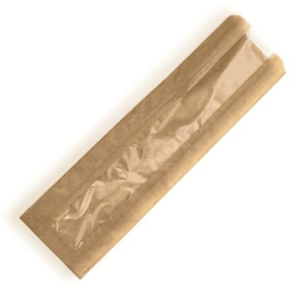 Compostable Baguette Paper Bags for Food Use PLA Film Fronted 4 x 6 x 14 / 100mm x 150mm x 355mm - Environmentally Friendly - Brown (100, 4 x 6 x 14)