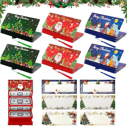 6 Pezzi Biglietti Portasoldi Natale, con 6 Biglietti Auguri natale, Porta Soldi a Sorpresa Natalizia, Con 10 scomparti, Biglietti Natale Porta Soldi, Ideali per Festività e Sorprese di Natale