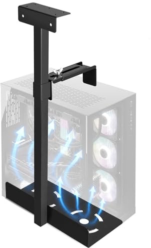 Supporto per PC sotto scrivania, altezza regolabile, supporto per computer per scrivania compatibile con la maggior parte degli armadi, fino a 30 kg, altezza regolabile 50-530 mm, girevole a 360°