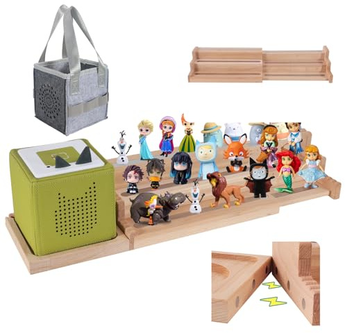 Givilio Expendable Wooden Tonie Shelf with Storage Steps - Extendable 3-Slot Organiser for Toniebox2 Toniebox1 and Tonie Figures, Perfect for Kids' Rooms & Play Areas (Natural)