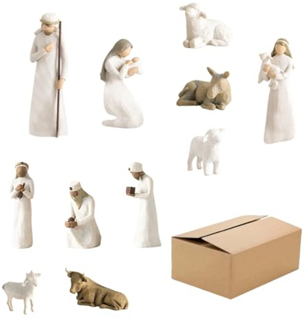 Generisch 10-teiliges Krippenfiguren-Set,Weihnachtskrippe aus Harz, Krippe Weihnachten Deko, Klassische Krippenszene mit Heilige Familie, detailreiche Krippe Figuren