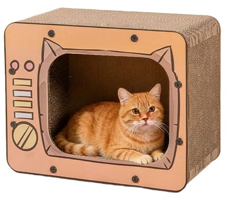 Doiyislem Casa Rascadora De Cartón para Gatos,Forma TV Antideslizante Escalada Interactiva - Grande Casa de Cartón para Rascar para Gatos | para Conejo Y Hámster Enriquecimiento Juego Protector De