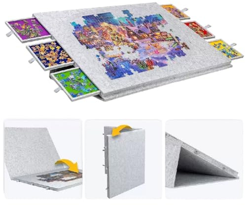 Vllentin Tablero de Rompecabezas de Fieltro Liviano,Mesa de Rompecabezas inclinable y Plegable,Tablero de rompecabeza Plegable 2 en 1,con 6 cajones,Antideslizante,para hasta 2000 Piezas