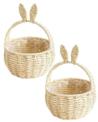 Osterkörbchen mit Henkel, Osterkörbchen Kinder, Blumenmädchen Korb, Geflochtener Korbs, Geschenk Korbs Klein, Osternest Kinder Korb Aufbewahrung Klein (2 Weiß)
