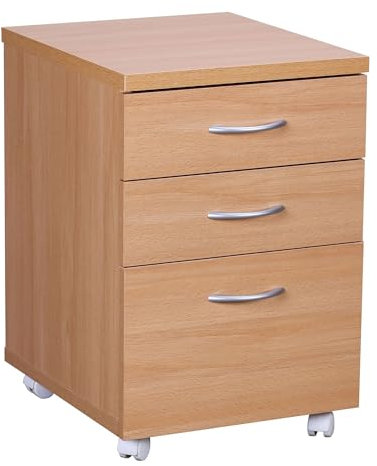 FineBuy Rollcontainer Ottawa 40 x 60 x 45 cm Unterschrank mit Rollen Buche, Rollwagen mit Schubladen, Roll-Schrank Büro, Kosmetikwagen Make Up Wagen, Container unter Schreibtisch