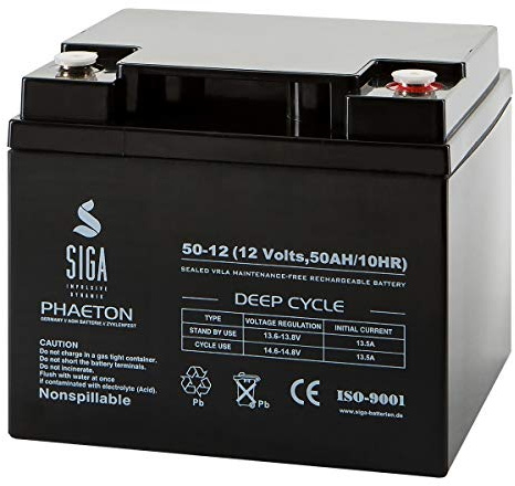 SIGA Akku 12V 50Ah AGM Batterie wiederaufladbar Solar ersetzt 40Ah 45Ah