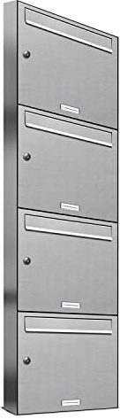 AL Briefkastensysteme, 4 er Briefkastenanlage Edelstahl, Premium Briefkasten DIN A4, 4 Fach Postkasten modern Aufputz