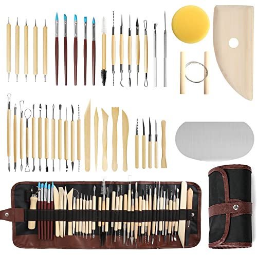 46 Stück Töpferwerkzeug-Set Ton-Modellierwerkzeuge Tonwaren-Set Schnitzwerkzeuge Handwerk Anfänger Geschenk Einfach zu bedienen Ideal für Tonbildhauerei Modellieren Schnitzen Schaben Formung Glätten