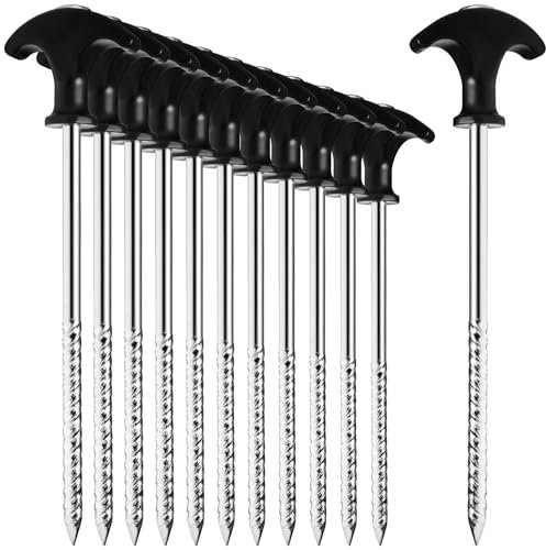 com-four® 12x Zelt-Heringe aus Stahl - robuste Erdnägel mit Gewinde für Camping und Outdoor - ideal für normalen und harten Boden mit T-Griff 0170x7mm