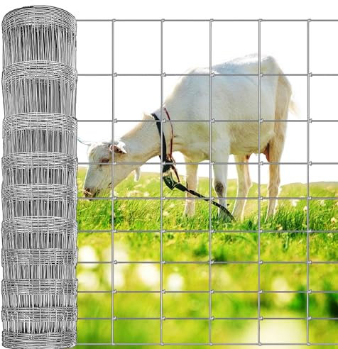 AMAGABELI GARDEN & HOME 50m L10/120/15Wire Stock Fencing Hot Dipped Galvanized Netting 1.9mm Wire Diameter Garden Farm Paddock Boundary Fence Livestock Fence for Pig Sheep Deer Cow Horse HC07