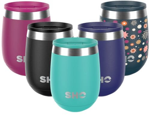 SHO Pacto - Ultimate Insulated Stainless Steel Reusable Coffee Cup & Stemless Wine Tumbler - 4 Hours Hot, 8 Hours Cold - 360ml - BPA Free (Aqua, 360ml)