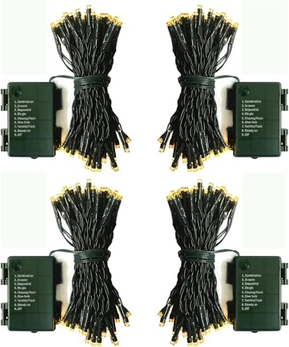DBFAIRY 4 Pack Christmas String Lights Battery Operated with Timer 8 Modes | 5M 50 LED Green Wire Fairy Lights Waterproof for Indoor Outdoor Garden Patio Party Decorations (Warm White)