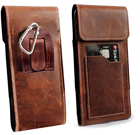 ECHT Leder VERTIKAL Hüft Gürtel Tasche passend für Samsung Galaxy S26 S25 S24 Ultra S25+ S23 S22 S21 FE A17 A37 A57 A56 A36 A26 A16 A55 A35 A15 A54 Karabinerhaken Schutz Hülle Lederhülle XL BRAUN