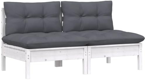 vidaXL Sofá de Jardín 2 Plazas con Cojines Patio Terraza Exterior Hogar Silla Asiento Muebles Mobiliario Suave Robusto Gris Antracita Madera Pino